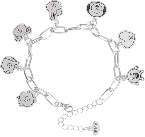 Noaxylic BTS Armband, Wunderschönes Kpop Merch für BTS Fans, BT 21 Stil AnhäNger Armband, Verstellbar ArmbäNde, Perfektes Fanartikel für ARMY, Komfortabel und Langlebig (Silber)