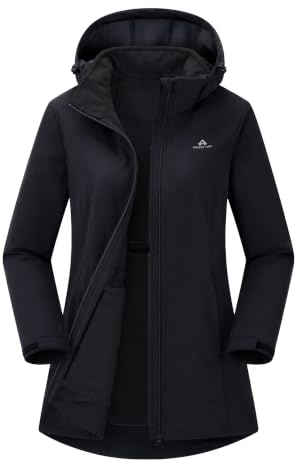Pioneer Camp Softshelljacke für Damen Lang Softshellmantel Übergangsjacke | Wasserdicht & Winddicht Jackes Verstellbare Taille Regenparka mit ReißVerschluss Taschen für Wandern für Wandern Laufen