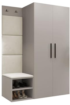 Mirjan24 Garderoben-Set Mapreni IV, Schuhschrank + Kleiderhakenbrett + Kleiderschrank Gepolstertes Paneel/Wandpaneel Kleiderhaken Flurgarderobe Wandgarderobe (Cashmere, Manila 02)