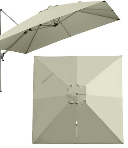 Sombrilla cuadrada de 3 x 3 metros con 8 varillas voladizas, tela de repuesto for sombrilla de patio, cubierta de repuesto for sombrilla de jardín y piscina, anti-UV(Taupe)
