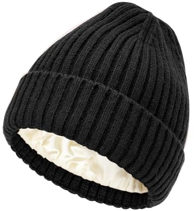 DRESHOW Satin Gefütterte Mütze für Damen Herren Winter Mütze für Unisex mit Seidigem Futter Beanie Weich und Warm für den Winter