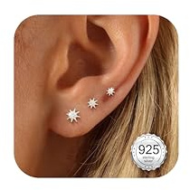 MOGASA 3Paar Medizinische Ohrstecker Silber 925 für Damen Mädchen Set | Hypoallergene Kleine Ohrringe Stecker Zirkon Stern Blumen Ohrringe Silber 925 Schmuck Gold/Silber(Größe: 3/4/5 mm)