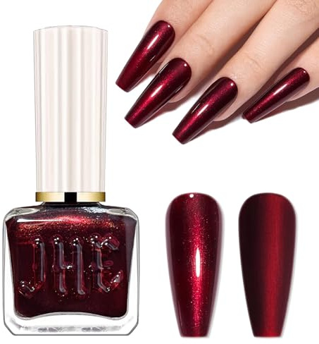 Pearly Burgundy Nail Polish, Quick Dry Wine Red Glitter Nail Varnish, High Glossy Mirror Shimmer Holographic Nail Paint Gel, Long Lasting for DIY Nail Art Manicure at Home - No Need UV/LED Lamp