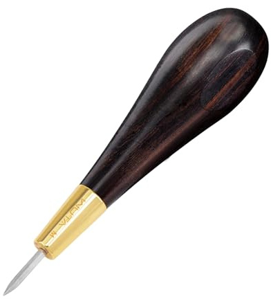 WUTA Leather Stitching Awl, Wood Handle Diamond Shape Blackwood & Brass Craft Tool, Handmade Sewing Tools DIY Leather Crafts with Storage Box(M)