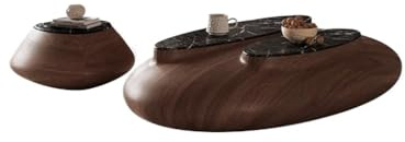 LINKIO Table de Salon Table Basse Ovale en Marbre Et Galets for Salon Noyer Noir