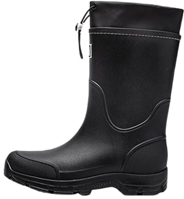 Generisch Stivali da pioggia da uomo, comodi e alla moda, impermeabili, antiscivolo, antivento, resistenti all'abrasione, scarpe da lavoro, scarpe da giardino, suola morbida in neoprene, Nero , 37