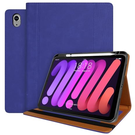 World biz Case for iPad Mini (A17 Pro, 2024 Model, 7th Generation) / Mini 6 (2021 Model, 6th Generation), Premium Leather Stand Cover with Pencil Holder & Card Slots, Auto Sleep/Wake (Navy)