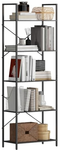 HOMCOM Bücherregal 5 Ebenen Büroregal Metallrahmen 60x30x170,5 cm Schwarz | Standregal, Industrielles Design, Offenes Aufbewahrungsregal, für Wohnzimmer, Büro, Arbeitszimmer