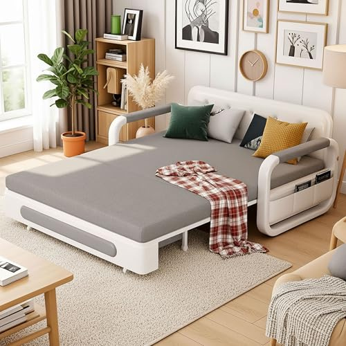 2 Seater Pull Out Sofa Bed Settee with Storage, Grey (128cm Width) | 3-in-1 Convertible Sleeper Chair Guest Bed for Adults, Living Room or Bedroom, Small Spaces, Easy Assembly