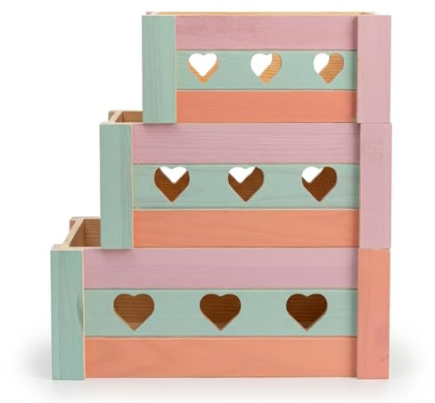 3er Set Holzkisten mit Herz – Aufbewahrung Kinderzimmer & Geschenkbox – Stapelbare Dekokisten aus Kiefernholz