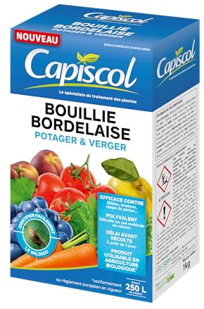 CAPISCOL Bouillie Bordelaise - Granulés - 250L de Solution - 1Kg | Fongicide Polyvalent - Préventif & Traditionnel - Mildiou, Tavelure, Cloque du Pêcher - Coloration Bleue - BB1000
