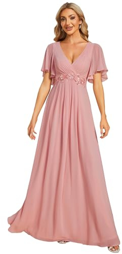 Ever-Pretty Abendkleid Elegant für Hochzeit Damen Lang Rundhalsausschnitt Abendkleider Langarm Brautjungfernkleider