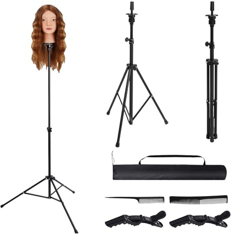 Atomvia 63 Inch Wig Head Stand Set, Adjustable Tripod Wig Stand , Includes Black Bag, 2 Combs, 2 Hair Clips for Cosmetology Hairdressing Training and Wig Display