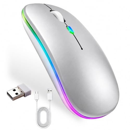 Souris sans Fil Rechargeable, Souris Bluetooth (BT 5.1+2.4G sans Fil) | 1200 DPI Souris Silencieuse Ultra-Mince, Wireless Mouse Deux Modes pour MacBook/Tablette/iPad/Ordinateur Portable/PC/Notebook