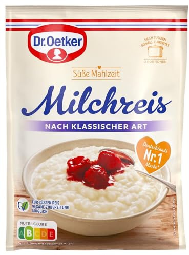 Dr. Oetker Milchreis nach klassischer Art – 15er Pack für cremigen Milchreis, als süße Mahlzeit oder Dessert mit traditionellem Geschmack, einfache und schnelle Zubereitung, 15 x 125g