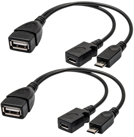 Seefey 2 PCS OTG Adapter Micro USB mit Micro-USB 2.0-Stecker, Typ A + Strom-Anschluss, OTG Kabel 20CM für Externe Festplatte Handy und Tablet anschließen