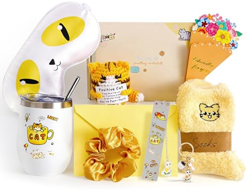 Blacico Cat Themed Birthday Gifts for Women, Include Stainless Steel Tumbler Cat Keychain Bookmark for Gifts Personalised Hampers for Friends, Sister, Mum, Her Coffee Mug