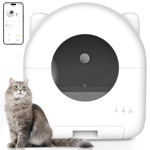 Self-Cleaning Litter Box, Fully Automatic Design, Multi-Cat Capability, APP Control, Low Noise, Includes Deodorizer, Cleaning Brush, and Litter Bags