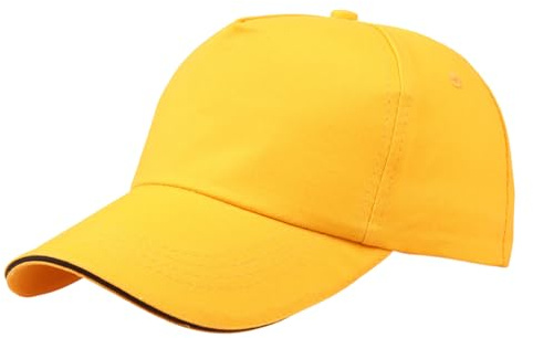 Rakiuty Cappello da Baseball Uomo con Visiera,Cappello da Sole Estivo Regolabile e Traspirante,Cappello Cotone Bambino Traspirante,Cappello Uomo con Visiera Rigida da Baseball,L（58-60cm） (Giallo)