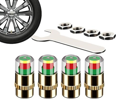Smart Tire Caps, 3-Color Pressure Valve Covers, Car Wheel Caps with Easy Read Display, Tire Monitor Stem Cap, Auto Alert Covers with Safety Design, SUV Truck Tires Valves for Monitoring
