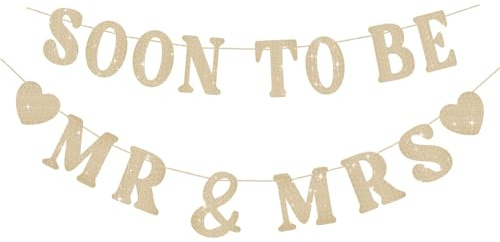 DIELOVEHUA Girlande Hochzeit, Soon to Be Mr & Mrs Banner, Mr & Mrs Deko Girlande, Champagnergold Glitzer Hochzeit Deko Banner, für Verlobung Brautdusche Hochzeitszeremonie Foto Requisiten