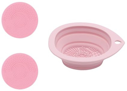 LUFFLOK 3 PCS Silicone Make Up Brush Cleaner Makeup Brush Cleaning Mat | Collapsible Brushes Cleaner, Makeup Mat, Portable Deep Make-Up Brushes & Tools for Beauty Sponges and Cosmetic Tools (Pink)