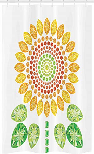 ABAKUHAUS Girasole Tenda da Doccia Stalla Girasole Mandala Design, Set per Il Bagno in Tessuto con Ganci, 120 cm x 180 cm, Bianco e Verde