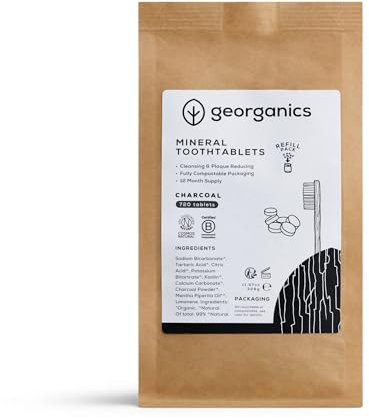 Georganics - Natürliche Zahnputztabletten – Natürlich Sprudelnde Zahn-Reinigungstabletten mit Kaolinerde - Vegan, ohne SLS, Tierversuche und Fluorid - Aktivkohle- 720 Tabletten