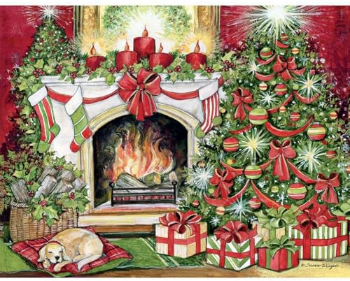 LANG Weihnachtskarten in Geschenkbox, exklusives LANG-Kunstwerk von Sam Timm für LANG, 18 Karten und 19 Umschläge, 13,7 x 17,5 cm, Leinenprägung, Glitzerverzierung (1004864)