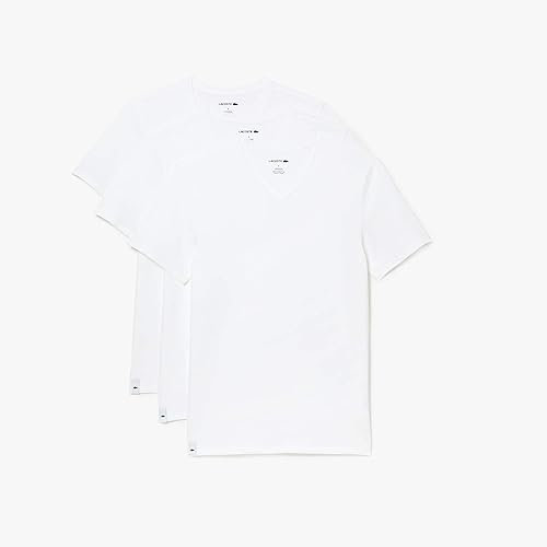 Lacoste Herren T-Shirt V-Ausschnitt TH3374, Männer Basic Tshirt,Tee,Regular Fit,Weiß,XXL