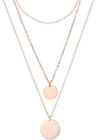 BONNYBIRD® Ketten Set Rosegold Kette mit Plättchen Layering Kette Damen Edelstahl, Anhänger Kette Rosegold Damen Multi Chain Halsketten Set Goldkette