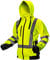 NEO TOOLS Herren Sicherheitsjacke mit reflektierenden Streifen, Warnschutzjacke mit Kapuze, Stehkragen, Innenfutter Fleece, Pulli Berufsjacke Warnjacke Langarm, neon gelb, Gr.L