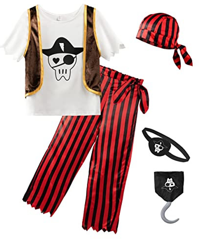 ReliBeauty Piratenkostüm Kinder Jungen mit Piratenhut Augenklappe Tuch,130