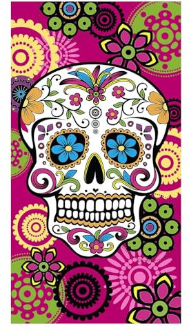 Miracle Home. Microfiber Beach Towel Schädel Mexican, 100% Poliéster, 75 X 145 cm. Fuchsie. 11749