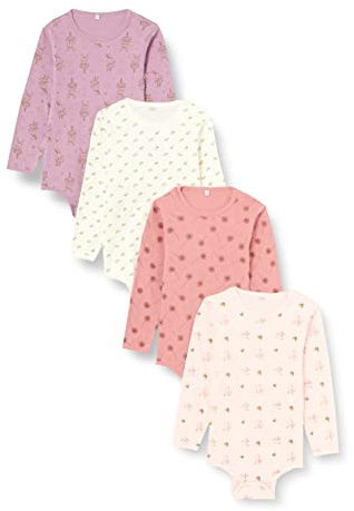 PIPPI Unisex Baby Body LS AO-printed (4-pack) Formender Body, Quail, 98