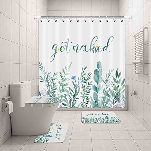 Inshere Duschvorhang Get Naked Green Leaves Plant für Badezimmer, Home Dekor Hängender Vorhang mit 12 Haken, 183 x 183 cm
