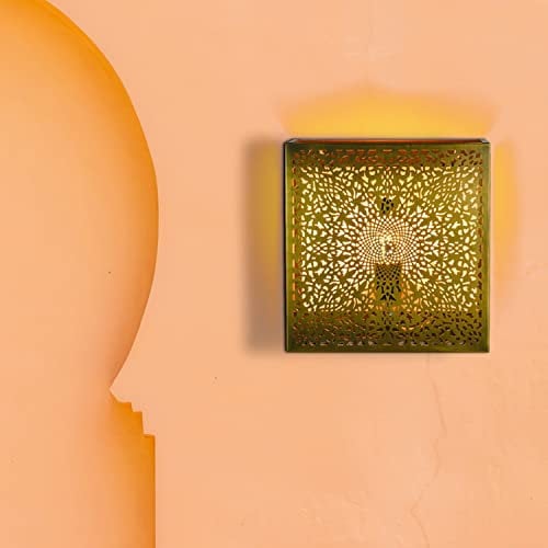 Marrakesch Orientalische Lampe Wandleuchte aus Metall Wandlampe Leuchte Yakin Gold Antik 27cm als Wanddeko (Gold Antik, 1 Stück)