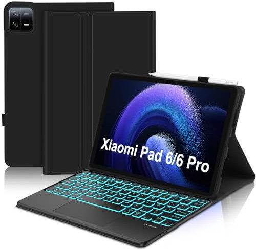 Teclado con Trackpad para Xiaomi Pad 6/6 Pro 11, Español Ñ Teclado Bluetooth Desmontable con Retroiluminación de 7 Colores y Funda Protectora para Tablet Xiaomi Pad 6/6 Pro 2023 11 Pulgadas, Negro