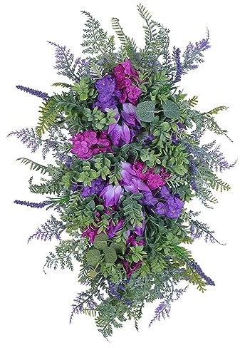 Spring Summer Front Door Teardrop Wreath Artificial Floral Wreath For Home Decor Valentine's Day (Purple, One Size)