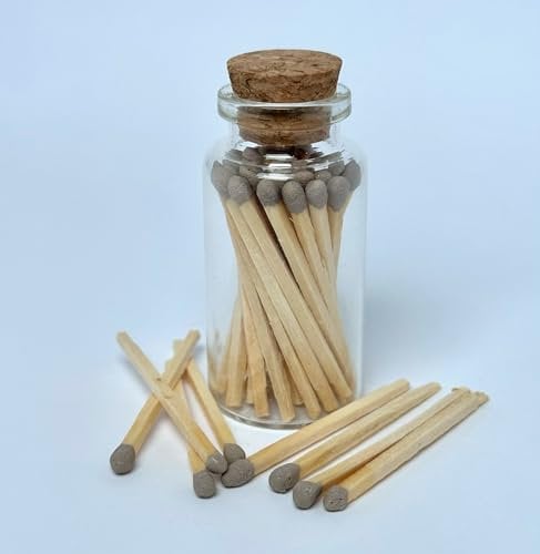 Small Grey Tip Matches in a Glass Jar with Striker on Base, aprox 30 Matches. 1.95 Candle Matches, Wedding Matches (Grey)