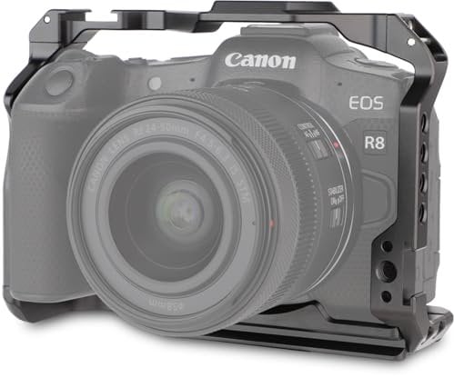 LEFTFOTO Camera Cage for Canon R8 - Camera Protection Frame Rig for EOS R8 with Arca Base,Cold Shoe,Strap Slot,1/4 3/8 in Screw Holes,Compatibility with DJI RS Stabilizer- for Vlog Video Shooting