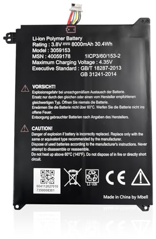 GDDGFVKV 3.8V 30.4WH 8000mAh 3059153 Laptop-Akku kompatibel mit Lenovo Medion 40059178 1ICP3/60/153-2