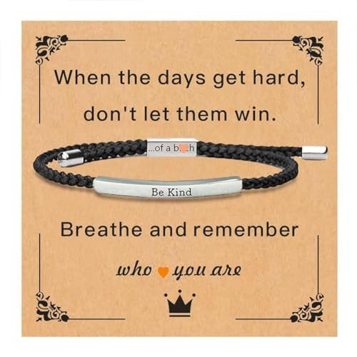 Be Kind of a Bitch Tube Bracelet, Adjustable Braided Rope Handmade Engraved Inspirational Bracelet, Stainless Steel Motivational Tube Bracelet Gifts for Women Girls