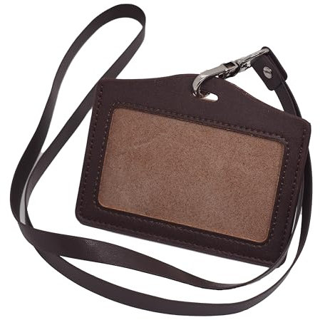 BAWAKO Porta badge in vera pelle, porta badge in pelle resistente, con cinturino in pelle PU (marrone, H)