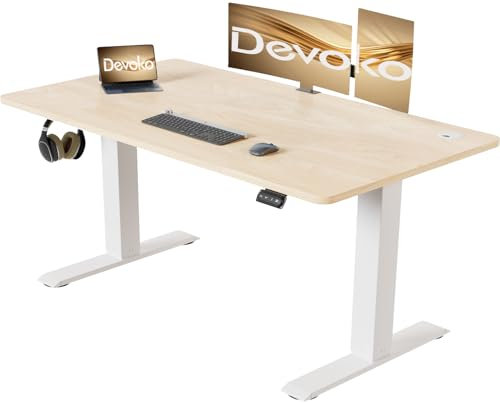 Devoko Höhenverstellbarer Schreibtisch 120 x 60 cm mit Kabelwanne, Elektrisch Höhenverstellbarer Stabiler Stehpult, Computertisch 2-Funktions-Memory, Ergonomischer Steh-Sitz Tisch (Ahorn)