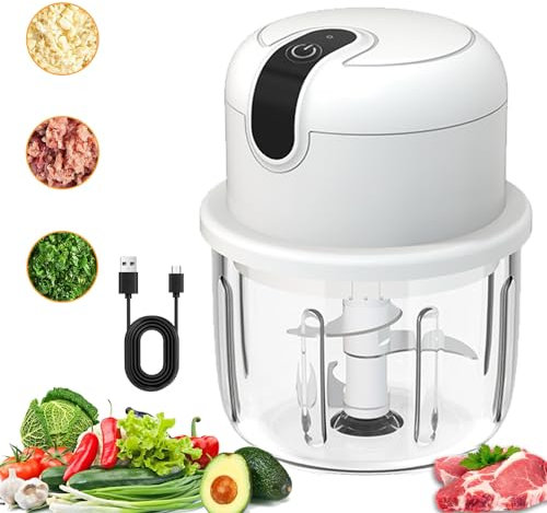 Tritatutto Elettrico,Mini Frullatore Tritatutto Portatile Wireless da 300 ML,Tritacarne Elettrico Chopper Ricaricabile USB,Robot da Cucina per Peperoncino/Verdura/Peperoni/Carne