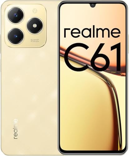 Realme C61 Dual SIM Smartphone | 8GB RAM, 256GB Storage | 6.74 90Hz Display | 50MP AI Camera | 5000mAh Battery | Android 14 | 4G LTE | Side Fingerprint | Type-C Charging (Sparkle Gold)