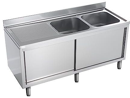 GastroHero Spülschrank Eco 18x6 mit 2 Becken rechts Gastronomiebedarf