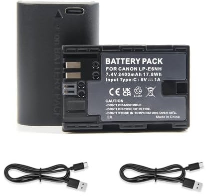 Oyomba LP-E6NH Camera Battery with Type-C Direct Charging Interface Compatible with Canon EOS R R5 R6 EOS 90D 60D 70D 80D EOS 5D II 5D III 5D IV 5Ds, EOS 6D 6D II EOS 7D 7D Mark II Cameras 2280mAh