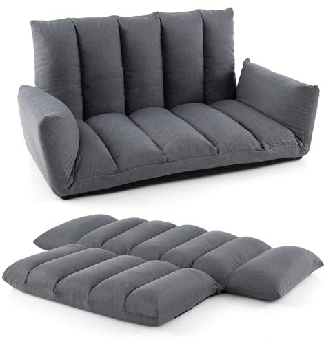 RELAX4LIFE Klappbares Bodensofa, Bodenstuhl mit 5-Fach Verstellbarer Rückenlehne & Armlehnen, Hochdichte Schaumpolsterung, Gepolsterter Liegestuhl für Wohnzimmer Schlafzimmer, 119 x 76 x 60 cm
